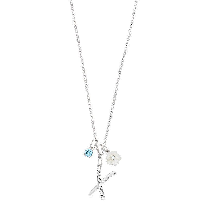 Brilliance Mother-of-Pearl Flower & Initial Pendant Necklace, Womens Blue Product Image