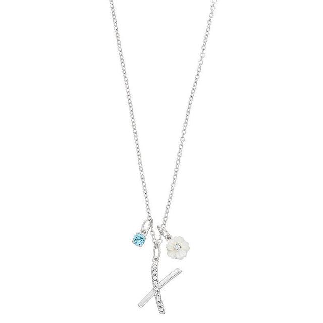 Brilliance Mother-of-Pearl Flower & Initial Pendant Necklace, Womens Blue Product Image