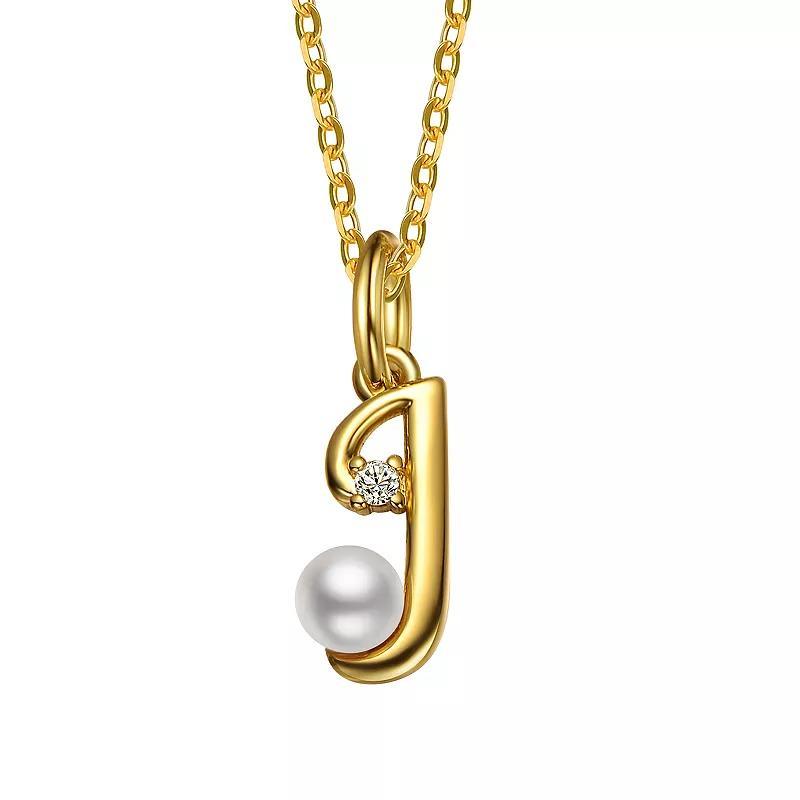 14k Gold Plated Simulated Pearl Initial Pendant Necklace, Womens Product Image