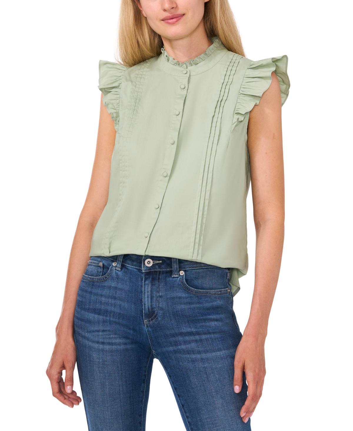 CeCe Womens Double-Ruffle Button-Down Blouse Product Image