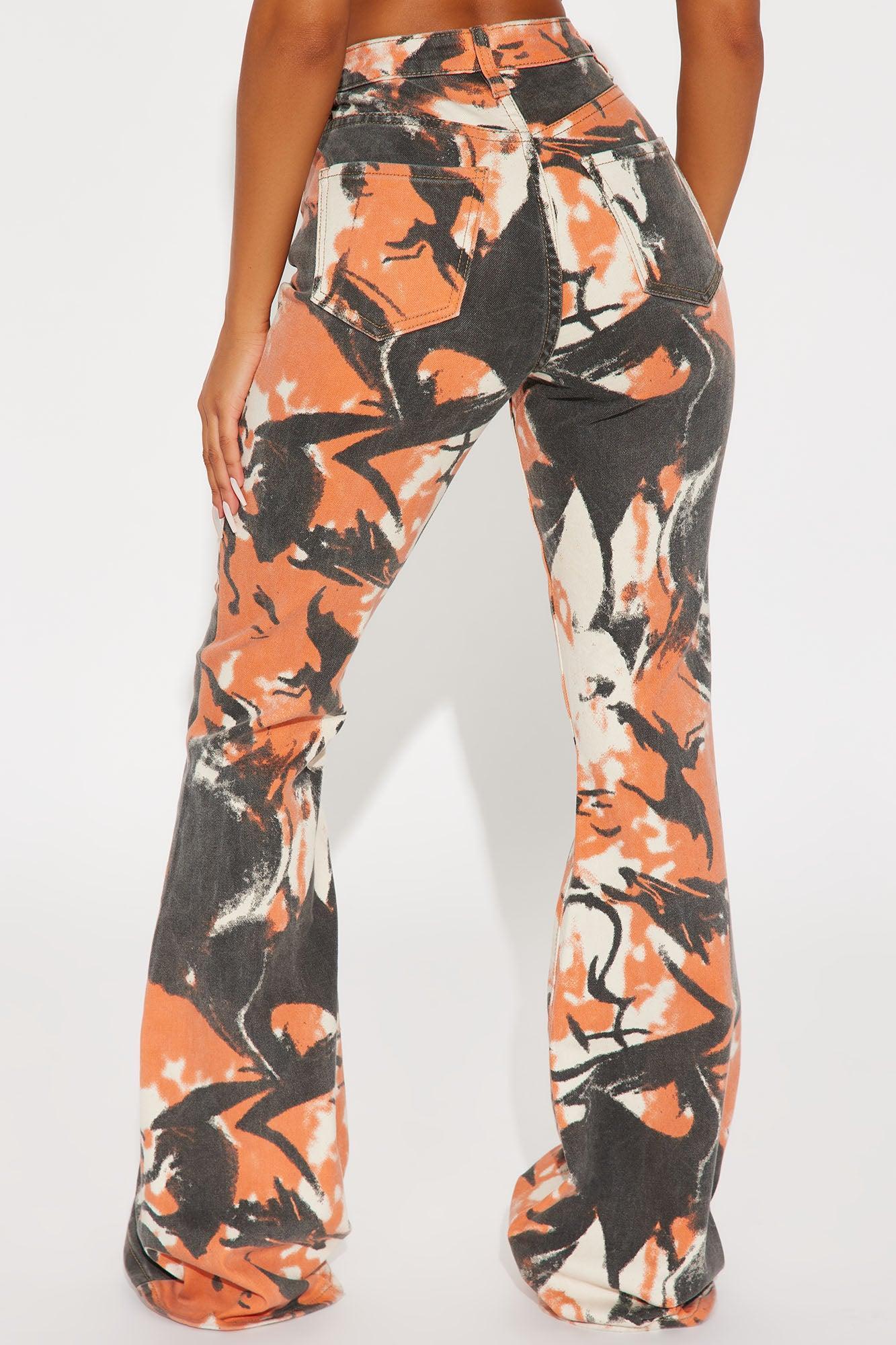 Tall Always Standing Out Stretch Print Flare Jeans - Orange Product Image