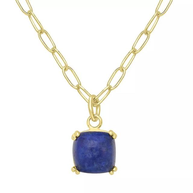 Gemistry 14k Gold over Sterling Silver Stone Square Pendant Necklace, Womens Lapis Product Image