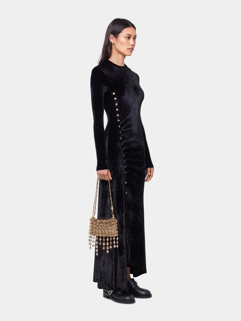 BLACK LONG DRAPED DRESS IN VELVET Product Image