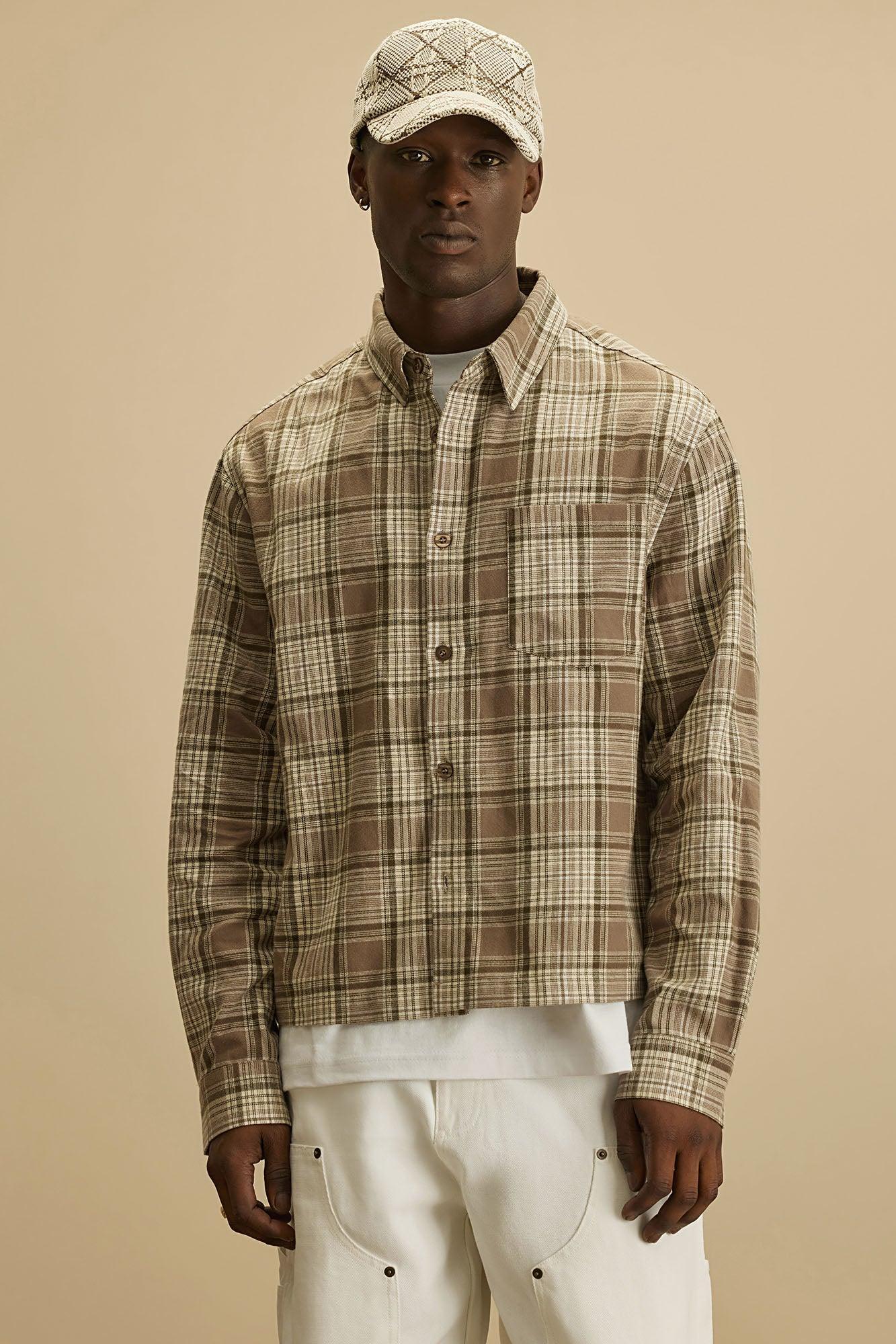 Delano Cropped Plaid Shirt - Taupe/combo Product Image