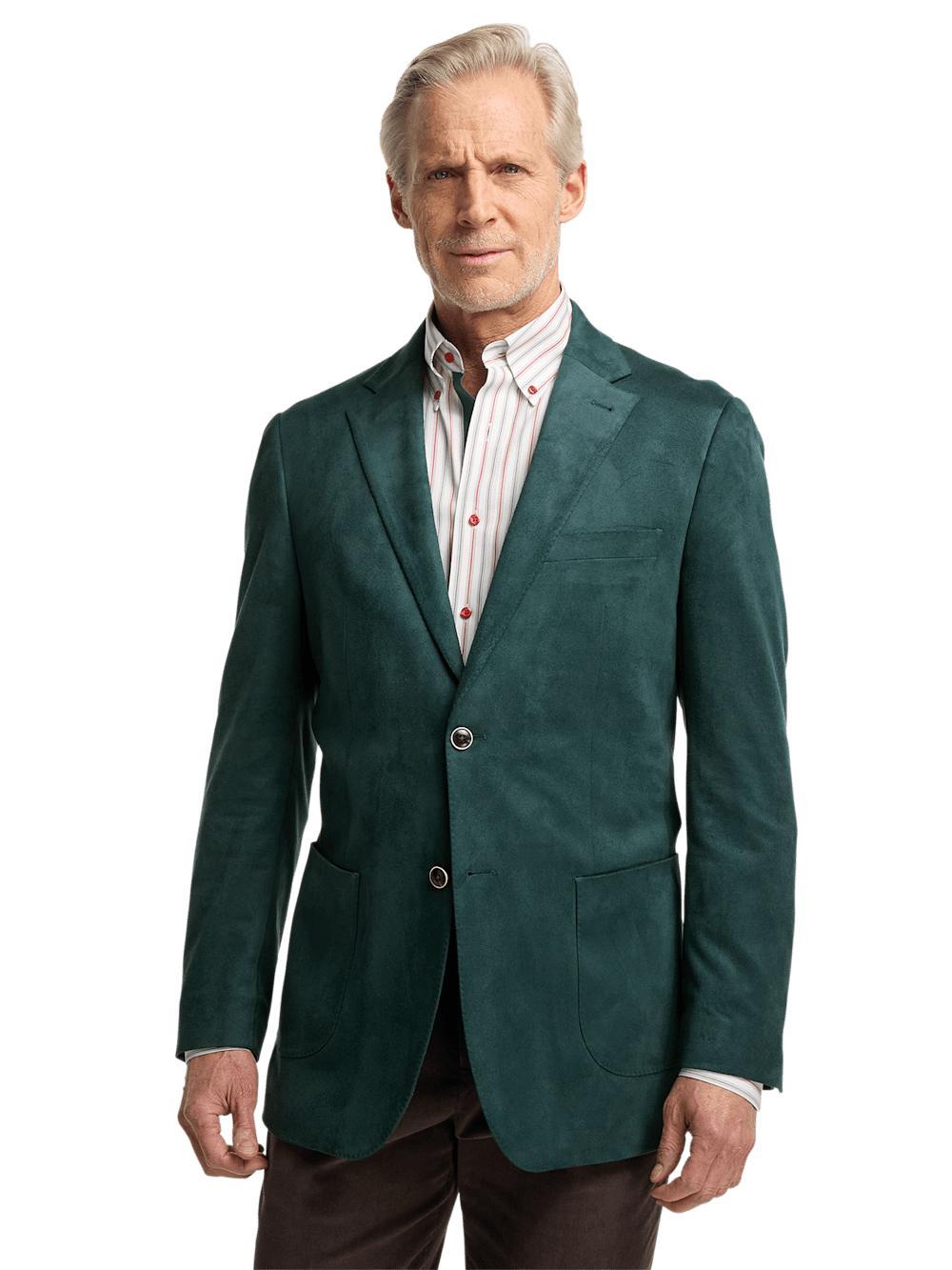 Microsuede Single Breasted Notch Lapel Sport Coat - Dark Green Product Image