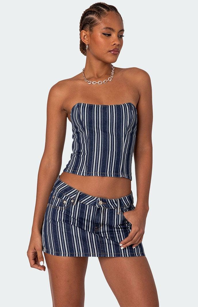 Edikted Womens Inez Striped Denim Corset - Product Image