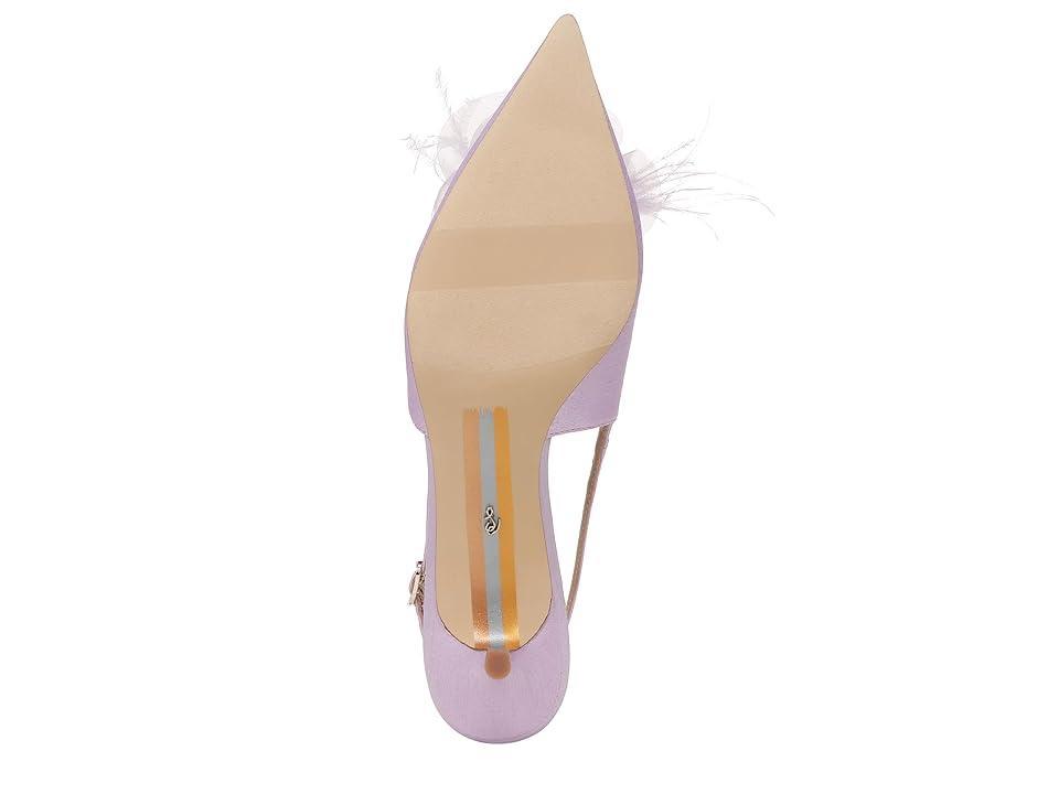 Sam Edelman Faye Satin Kitten Heel Slingback Sheer Flower and Feather Detail Pumps Product Image