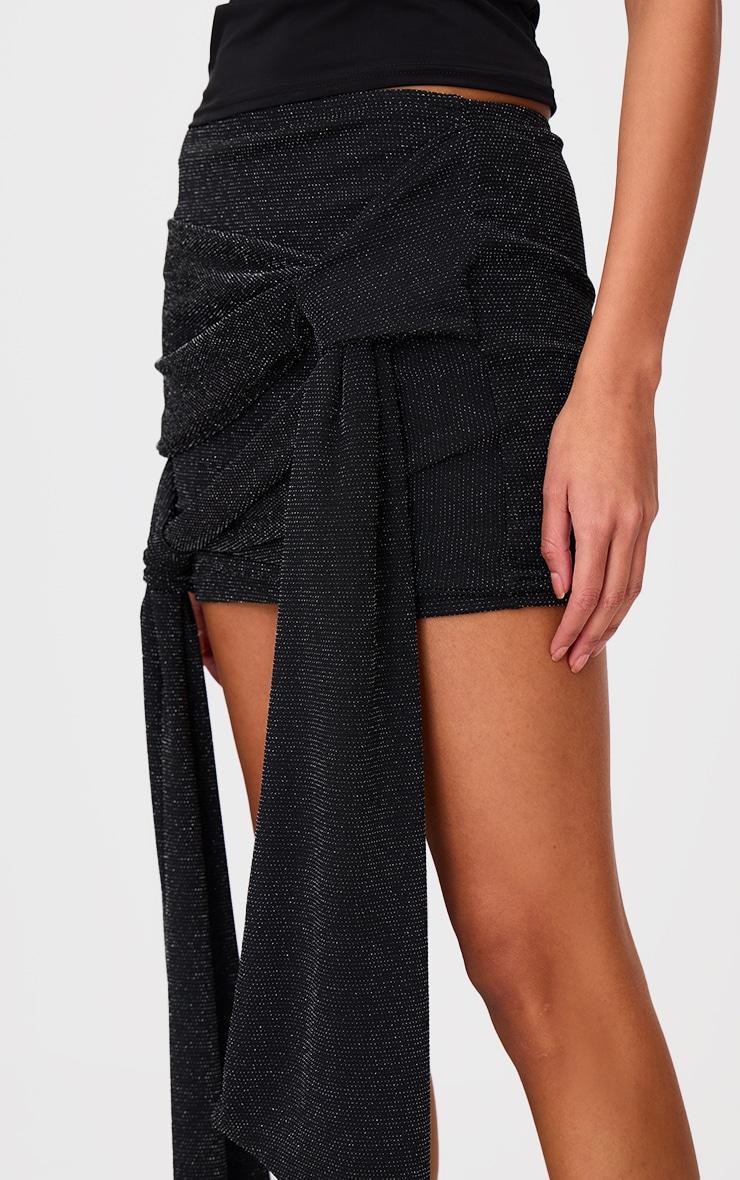 Black Glitter Lurex Double Knot Front Mini Skirt Product Image