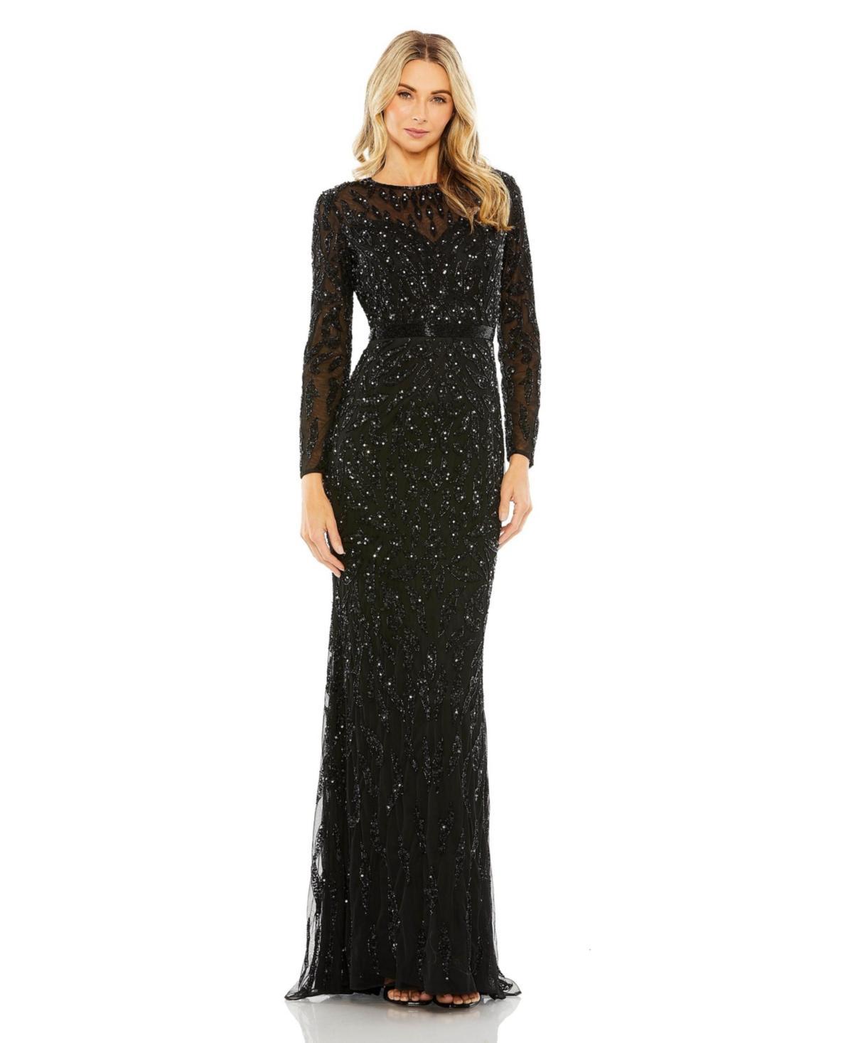 Womens Illusion Sequin Gown Product Image