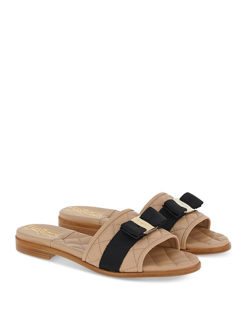 Ferragamo Womens Lovec Q Bow Accent Quilted Slide Sandals Product Image