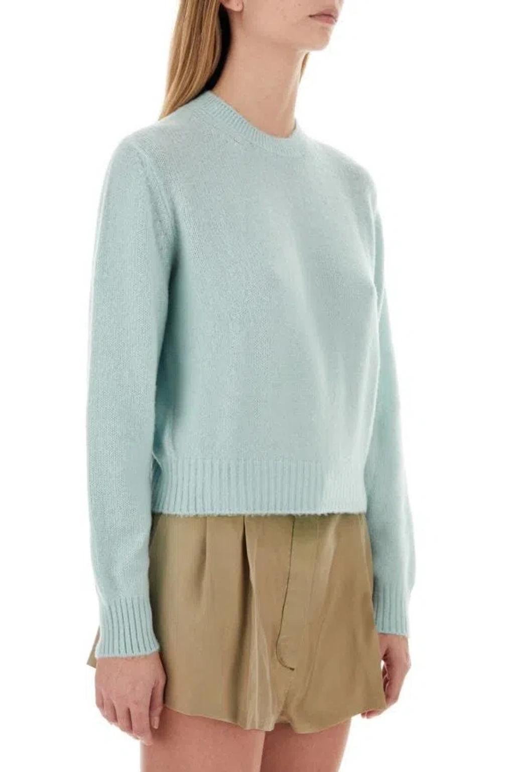 Ribbed Cashmere Crew-neck Sweater With Puffed Sleeves In Blue Product Image