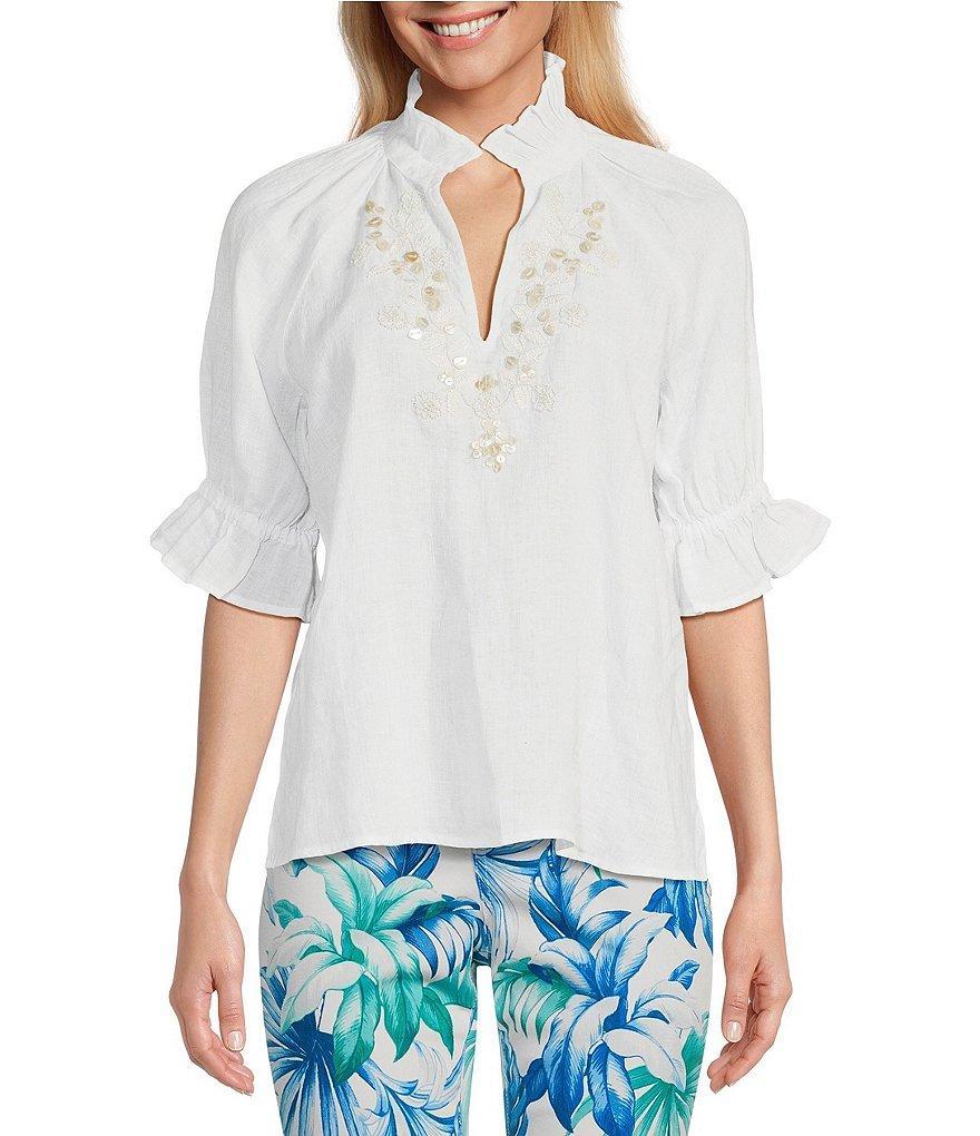 Tommy Bahama Ruffle Neck 3/4 Sleeve Top product image