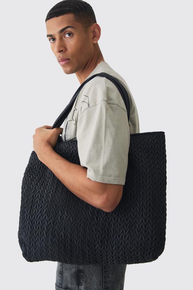 Quilted Tote Bag In Black | boohooMAN USA Product Image