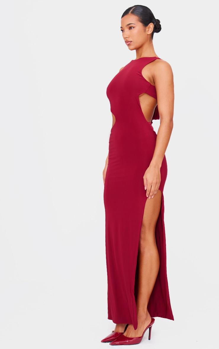 Burgundy Double Layer Slinky Tie Back Maxi Dress Product Image