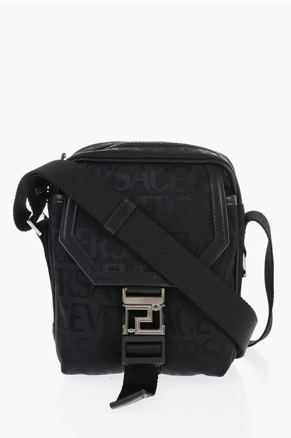 Logoed Messenger Bag With Greca Buckle In Black Product Image