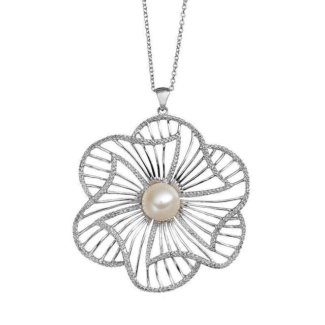 Freshwater Cultured Pearl Sterling Silver Flower Pendant Necklace, Womens White Product Image