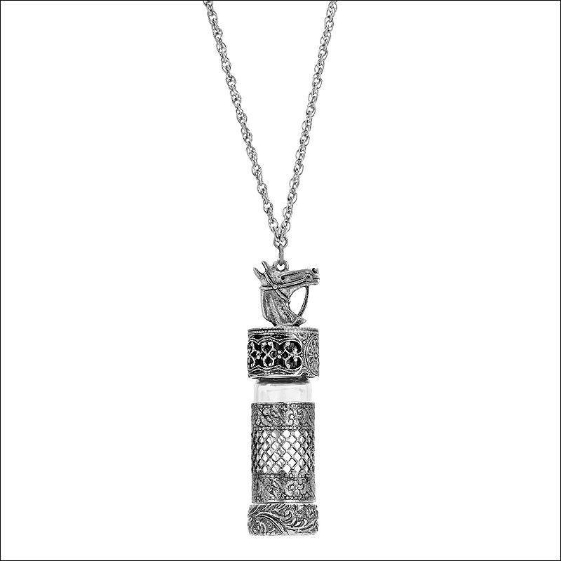 1928 Silver Tone Horse Vial Necklace, Womens Product Image