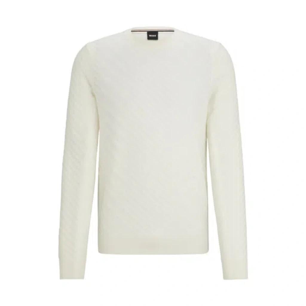 HUGO BOSS Graphic-jacquard Sweater In A Virgin-wool Blend In Beige Product Image