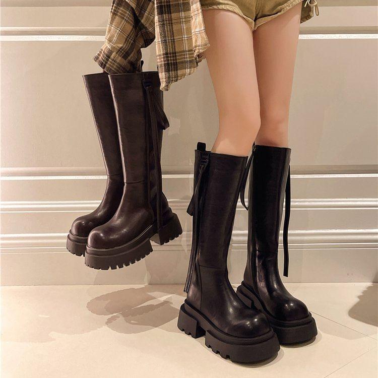 Platform Plain Buckled Tall Boots Product Image