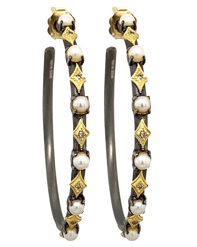 Old World Alternating Pearl and Crivelli Hoop Earrings, 35mm Product Image