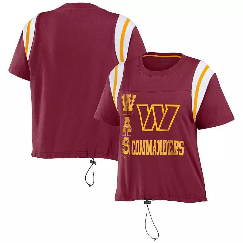 Womens WEAR by Erin Andrews Burgundy Washington Commanders Cinched Colorblock T-Shirt Product Image