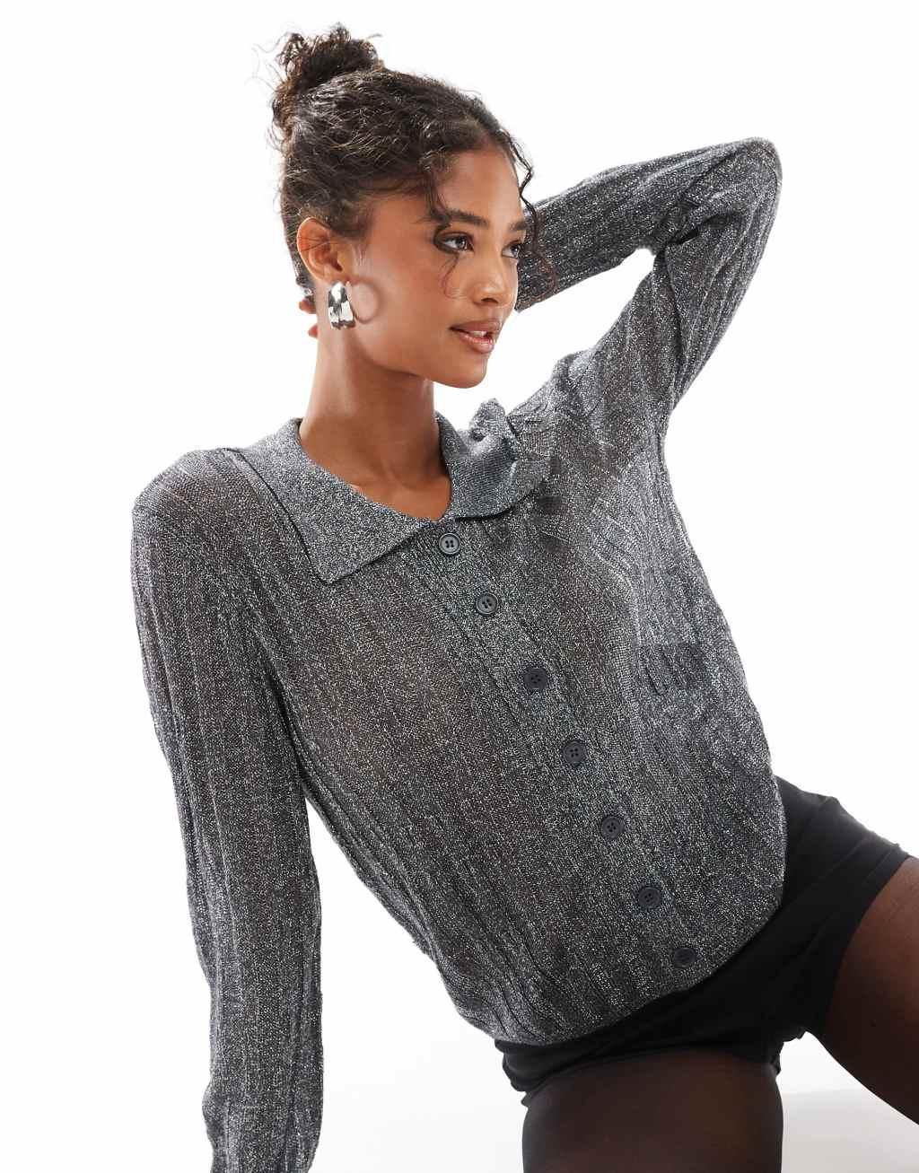 Vero Moda knitted shirt in asphalt glitter Product Image