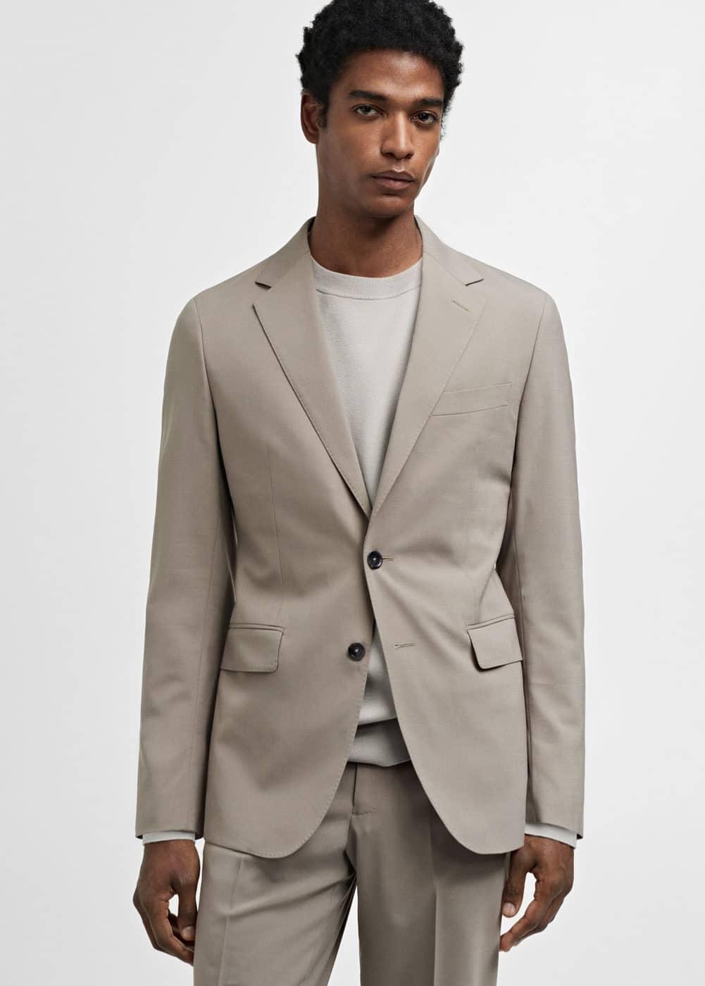 MANGO MAN - Slim-fit wool suit blazer light/pastel greyMen Product Image