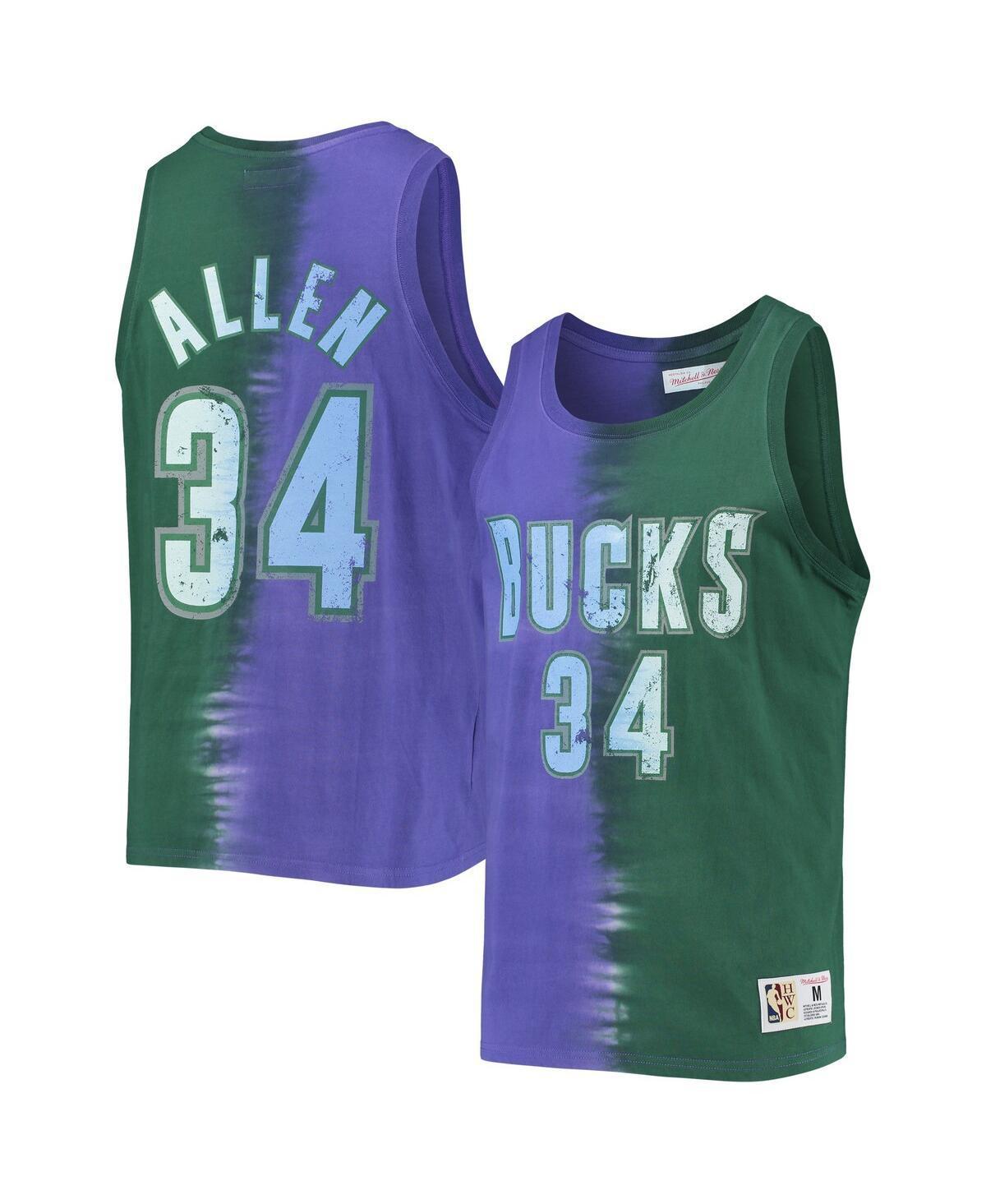 Mens Mitchell & Ness Ray Allen Green and Purple Milwaukee Bucks Hardwood Classics Tie-Dye Name and Number Tank Top - Green Product Image