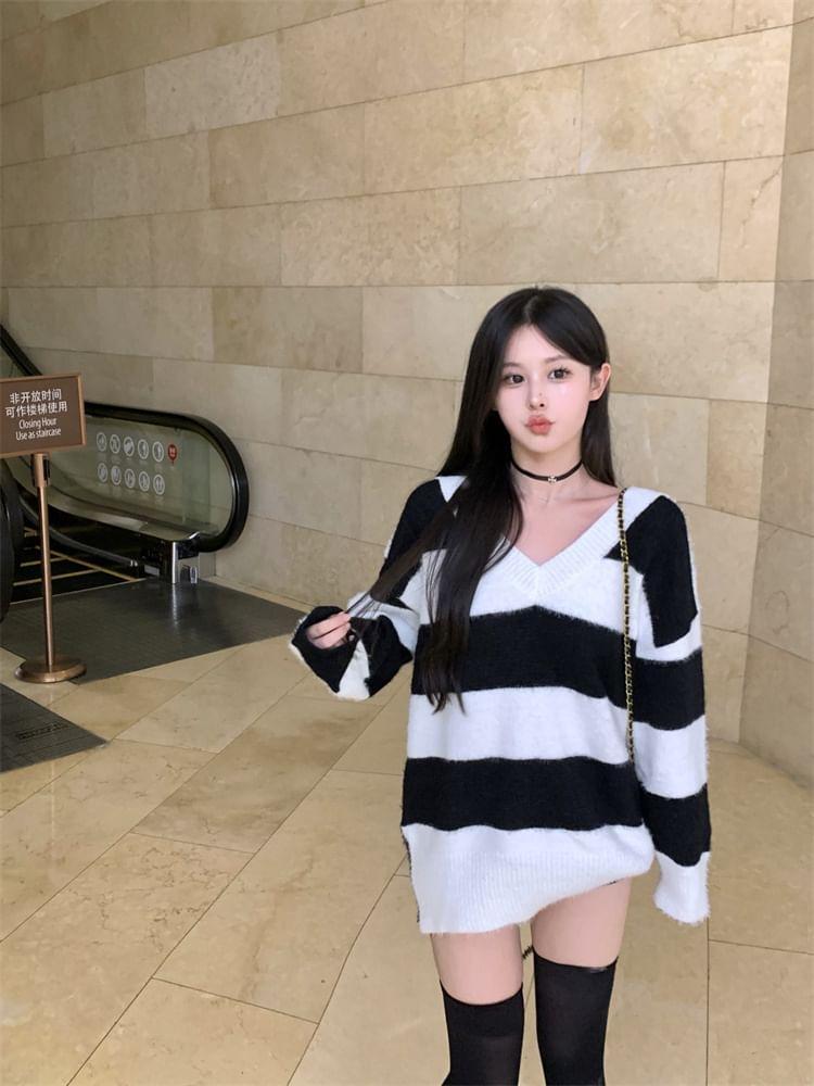 V-Neck Striped Cardigan Product Image