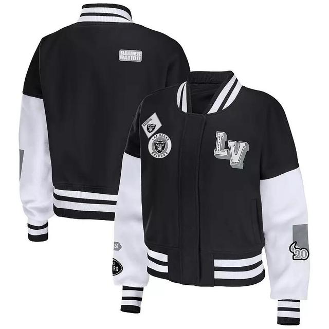 Womens WEAR by Erin Andrews Black/White Las Vegas Raiders Full-Zip Varsity Jacket Product Image