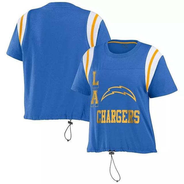 Womens Wear by Erin Andrews Powder Blue Distressed Los Angeles Chargers Cinched Colorblock T-shirt Product Image