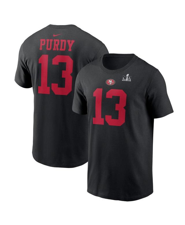 Mens Nike Brock Purdy Black San Francisco 49ers Super Bowl Lviii Patch Player Name and Number T-shirt Product Image