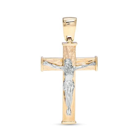 Made in Italy Men's Textured Crucifix Necklace Charm in 10K Two-Tone Gold Product Image