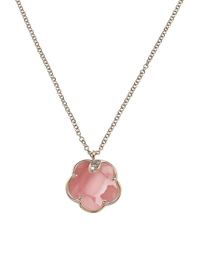 Womens Petit Joli 18K Rose Gold, Pink Chalcedony, & Diamond Flower Pendant Necklace Product Image