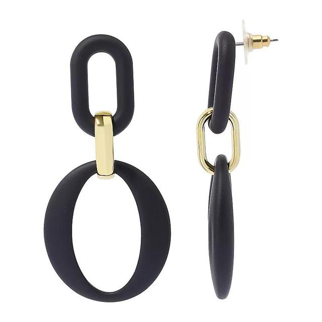 Sonoma Goods For Life Gold Tone Black Rubberized Link Drop Earrings, Womens Product Image