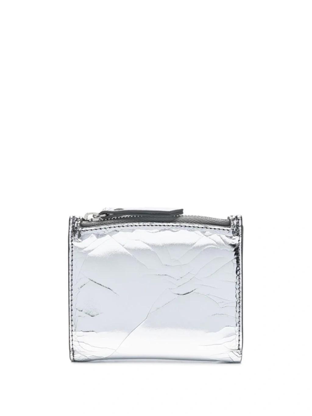 Metallic-leather Bi-fold Wallet In Silver Product Image