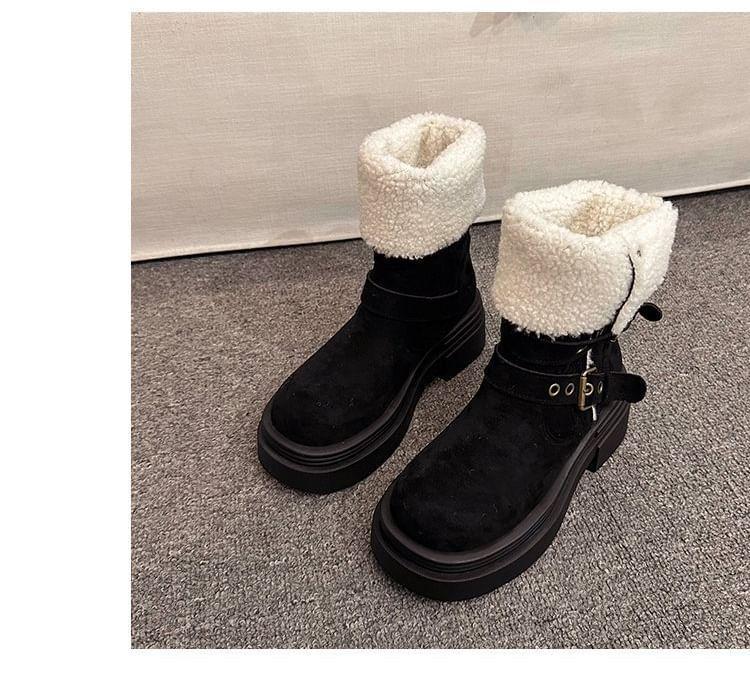 Faux Fur Buckled Mid Calf  Boots Product Image