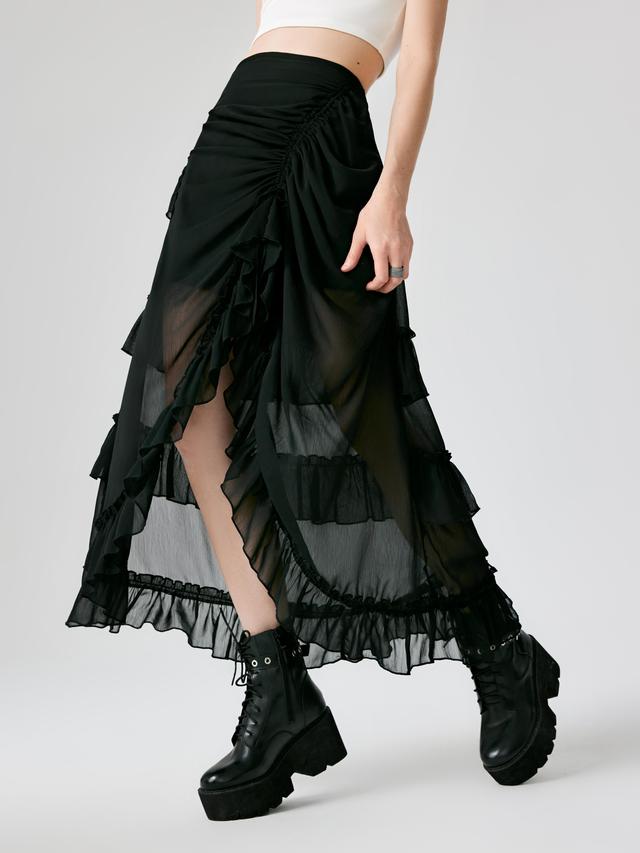 Ruffle Sheer High Waist Maxi Skirt Product Image