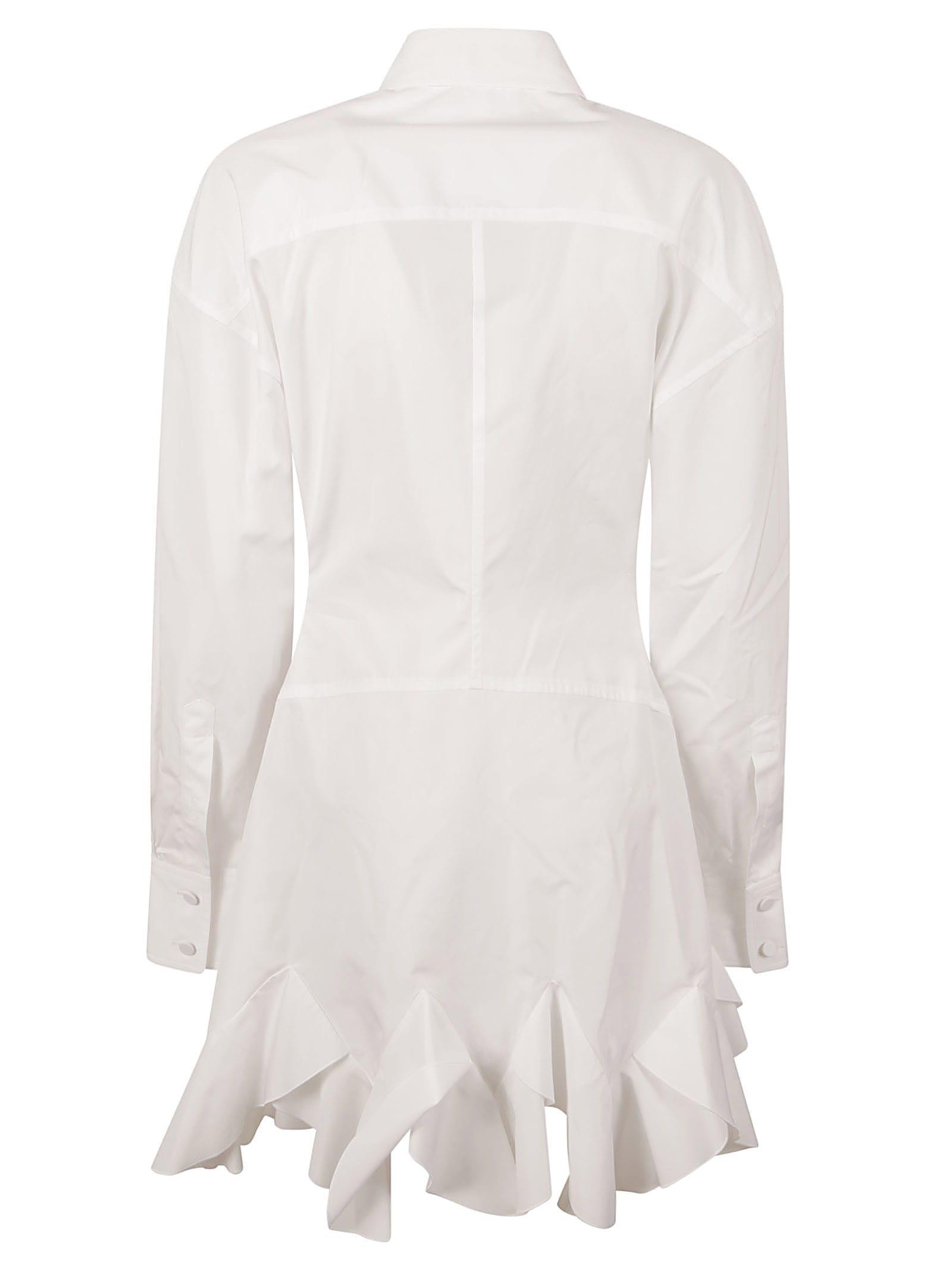 Ruffled Mini Shirt Dress In White Product Image