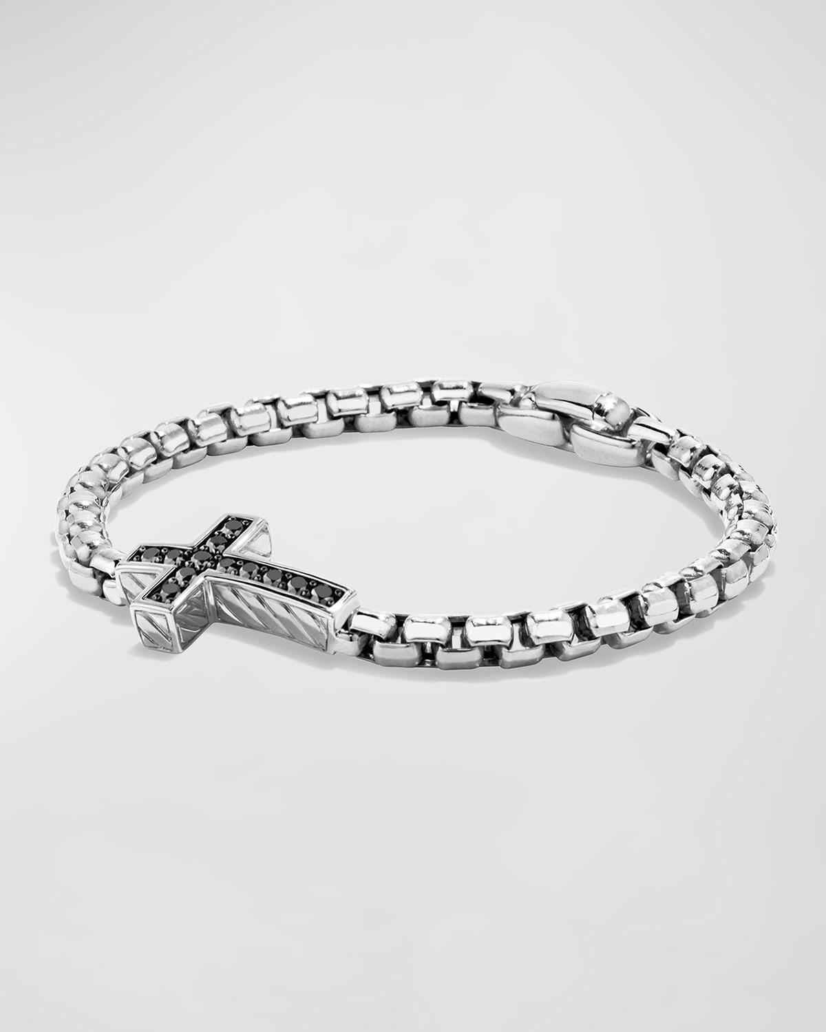 Men's Pave Cross Bracelet in Silver with Black Diamonds, 5mm, 5.5"L Product Image