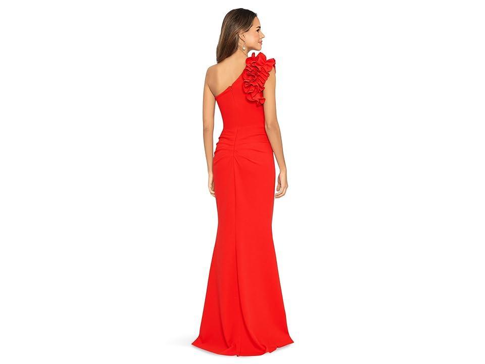 Xscape Stretch Scuba Crepe One Shoulder Ruffle Gown Product Image