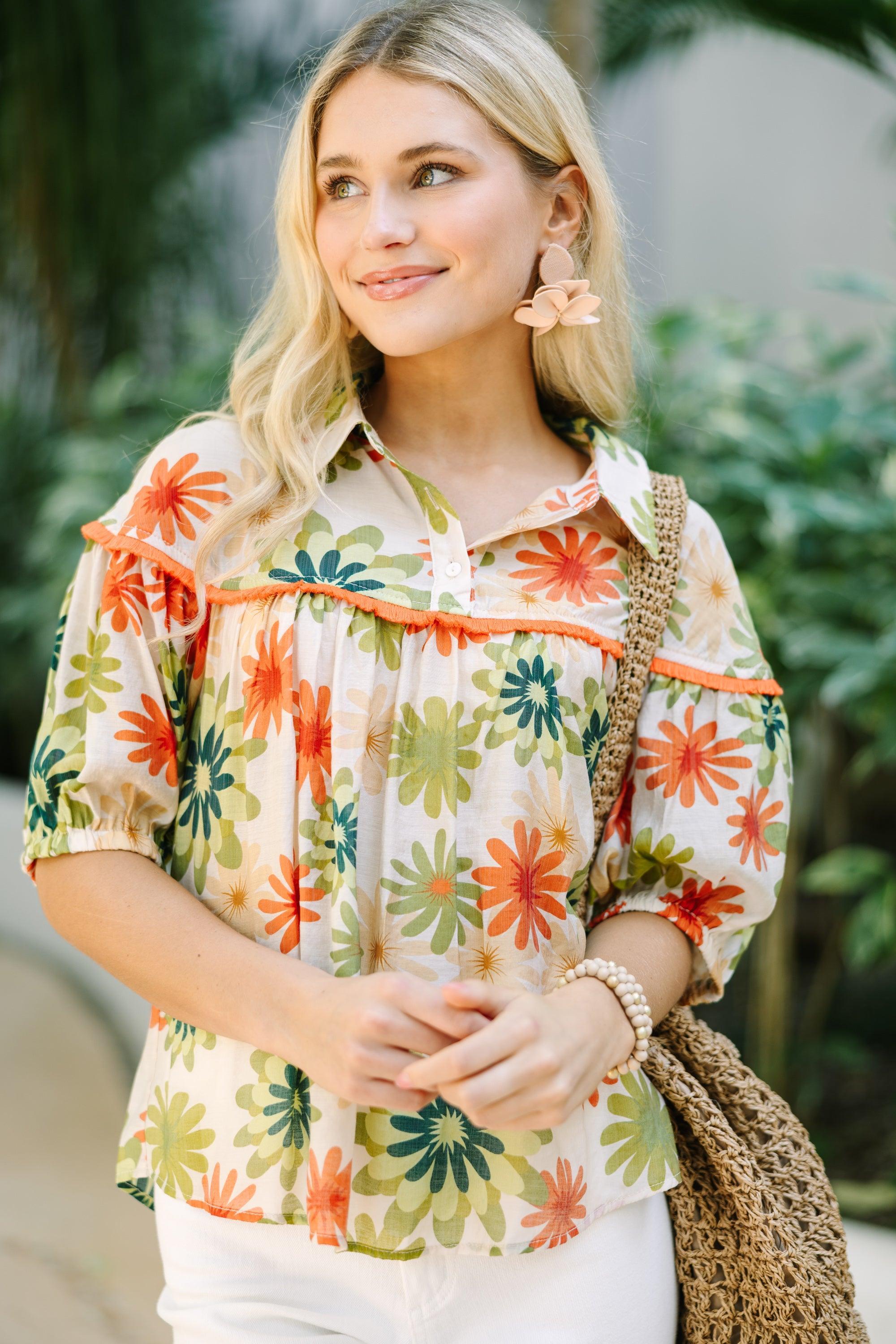 Stay A While Orange Floral Blouse Female Product Image