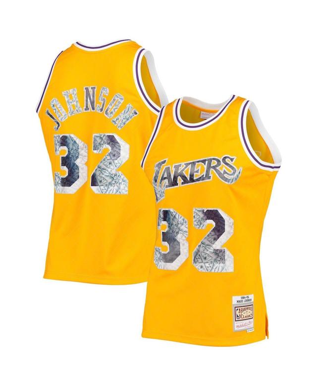 Mens Mitchell & Ness Magic Johnson Los Angeles Lakers 1996-97 Hardwood Classics NBA 75th Anniversary Diamond Swingman Jersey Product Image