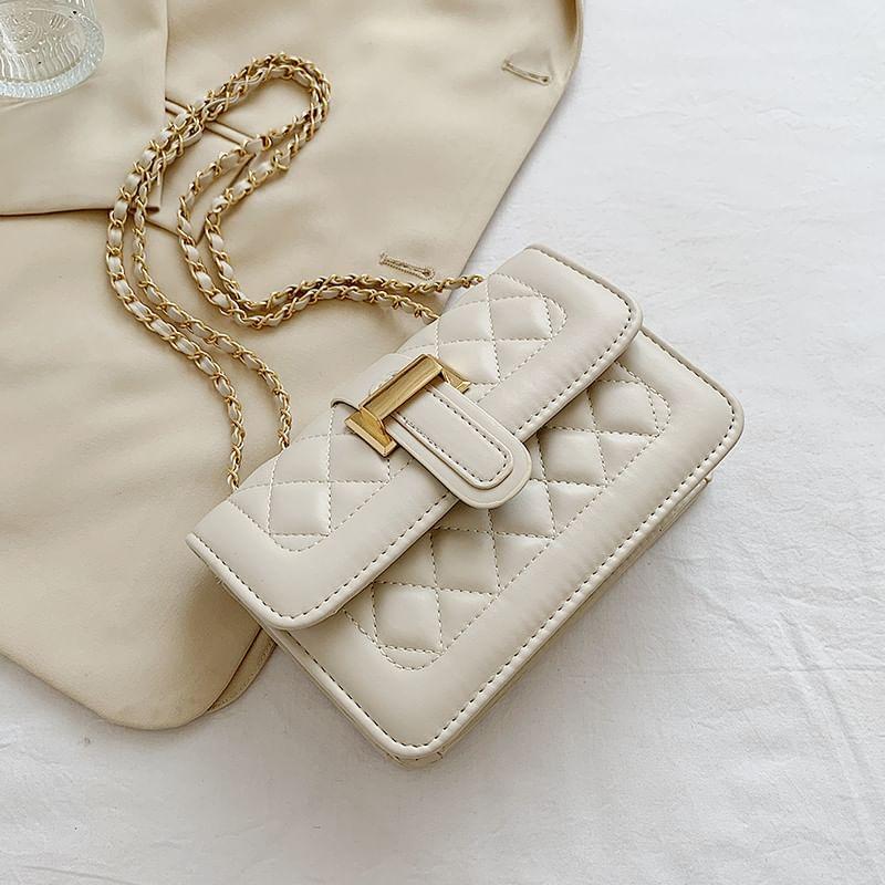 Chain Accent Quilted Faux Leather Flap Crossbody Bag Product Image