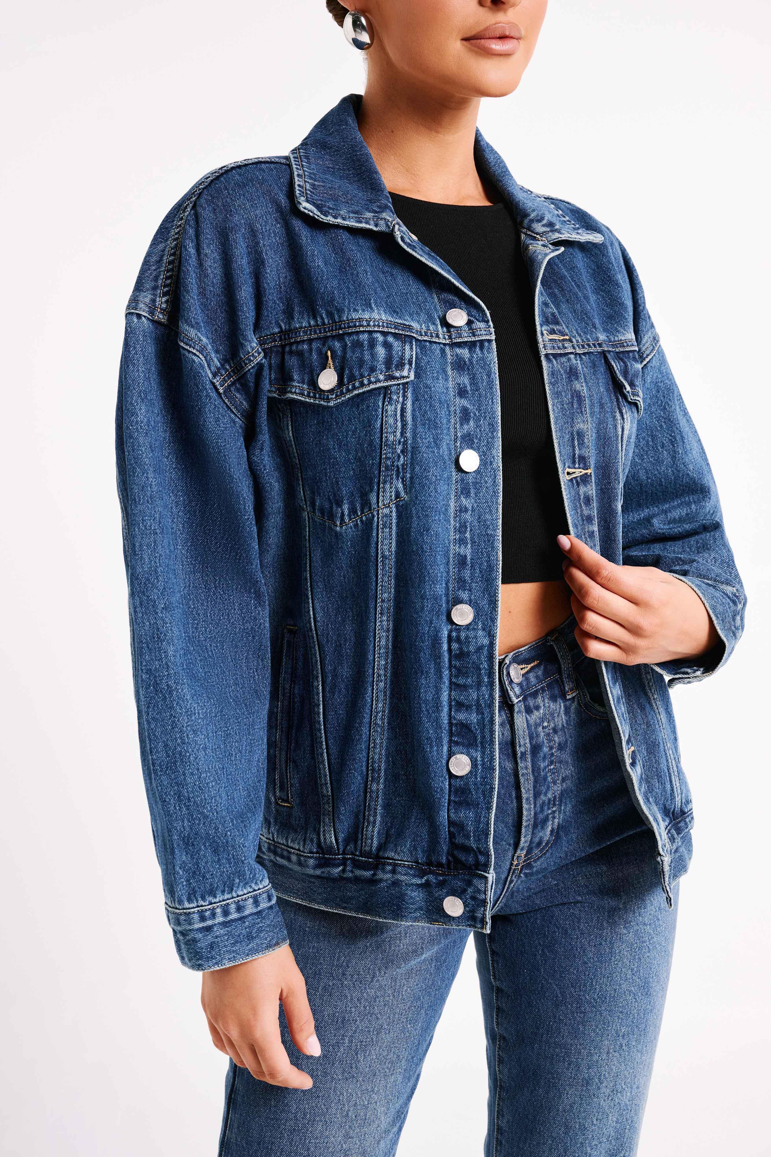 Sion Oversized Denim Jacket - Dark Blue Product Image