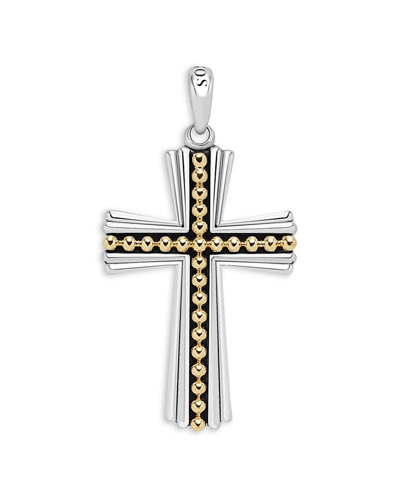 Mens Sterling Silver and 18K Gold Anthem Caviar Cross Pendant, 42x27mm Product Image