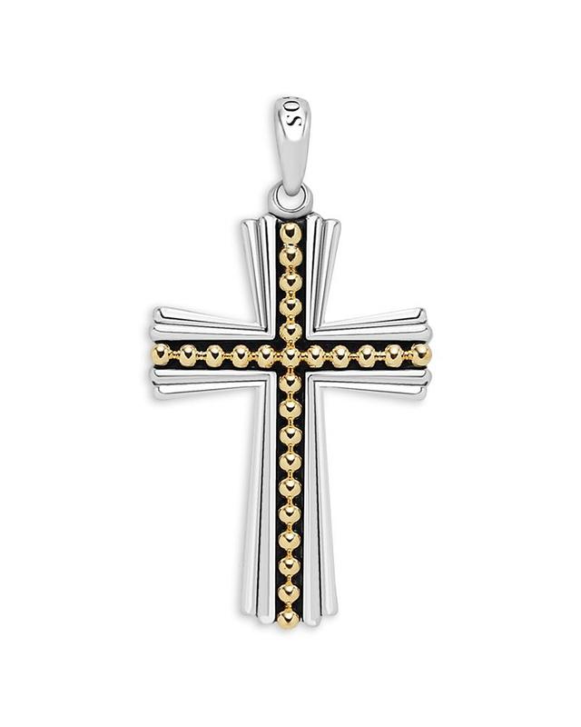 Mens Sterling Silver and 18K Gold Anthem Caviar Cross Pendant, 42x27mm Product Image