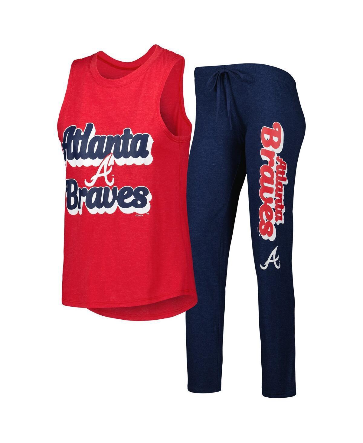 Concepts Sport Womens Navy Atlanta Braves Wordmark Meter Muscle Tank Top and Pants Sleep Set - Navy Product Image