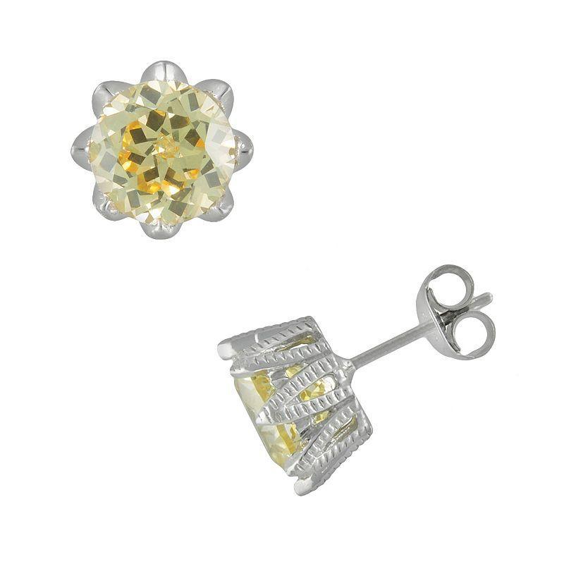 SIRI USA by TJM Sterling Silver Canary & White Cubic Zirconia Stud Earrings, Womens, Yellow Product Image