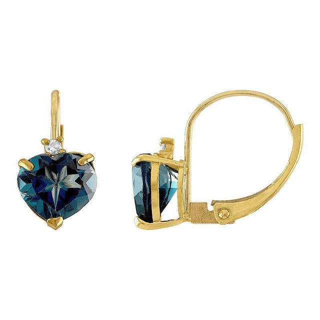 Tiara 10k Gold London Blue Topaz & Diamond Accent Leverback Earrings, Womens, Yellow Product Image